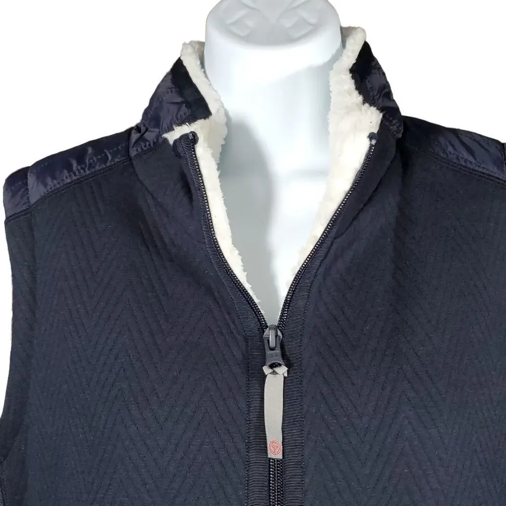 NWT Talbots Navy Blue Zip Vest. Sherpa Lines, Quilted side panes and back yolk. - Picture 2 of 12